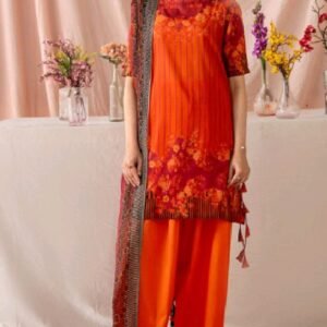 "Orange Floral Lawn 3-Piece Suit"