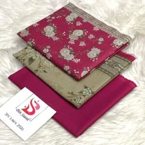 3PC DARK Pink floral printed lawn suit with shirt trouser and dupatta