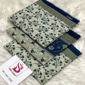 Bin Saeed 3 piece printed lawn suit in beige with blue floral print