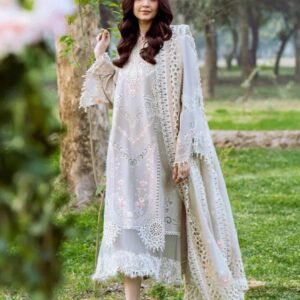 Stylish white embroidered lawn suit for women