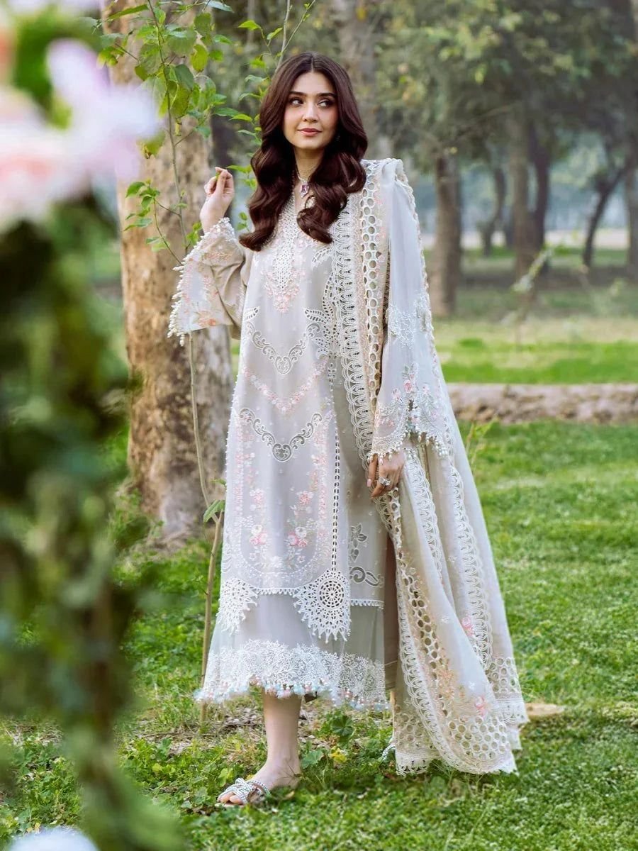 Stylish white embroidered lawn suit for women