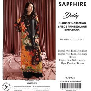 Black floral printed 3 piece lawn suit with dupatta