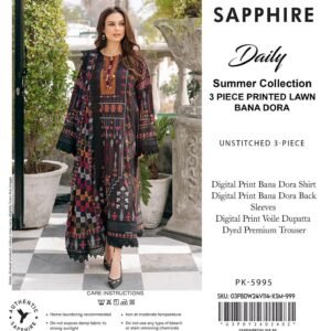 Black ethnic printed 3 piece lawn suit with dupatta