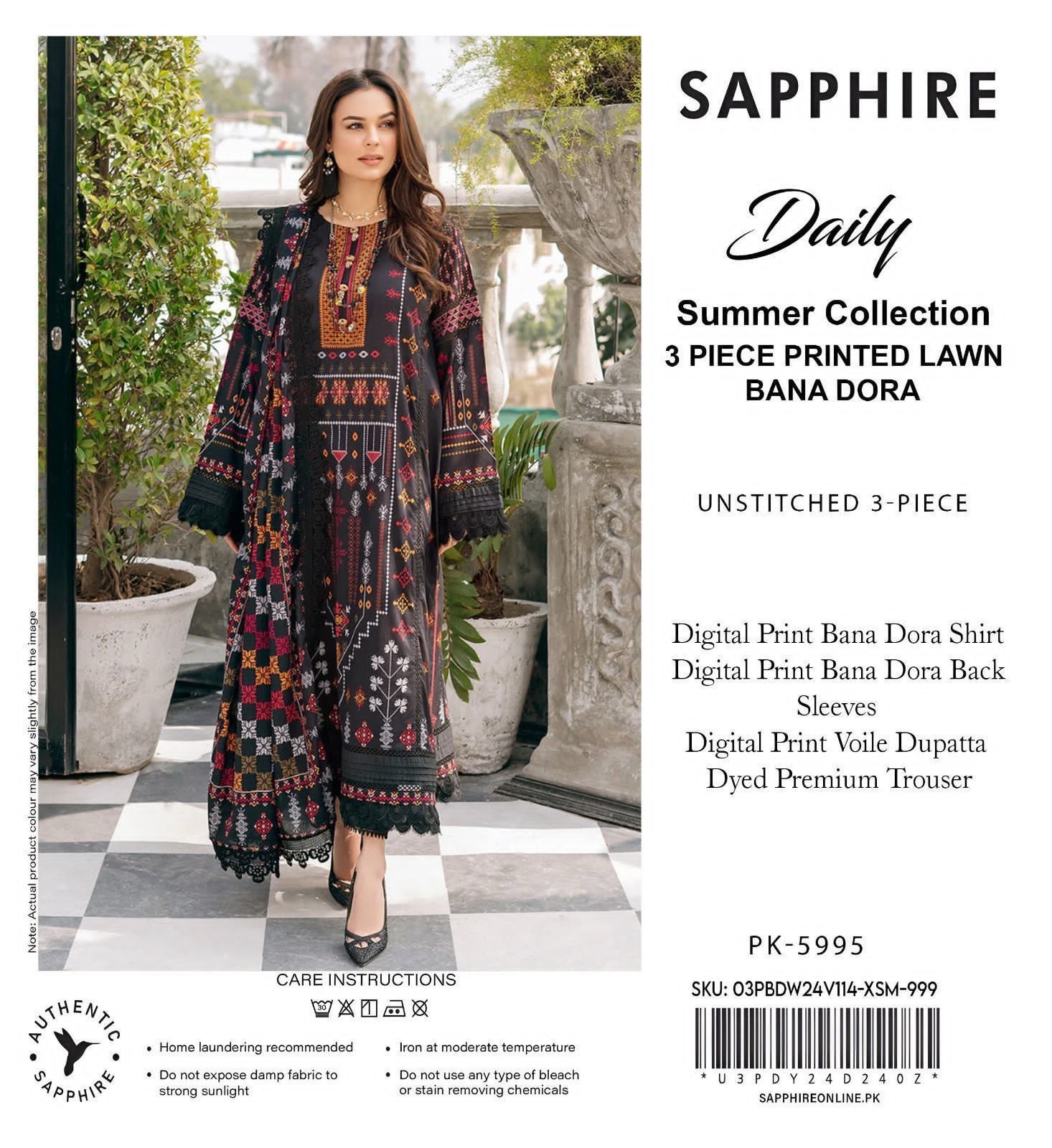 Black ethnic printed 3 piece lawn suit with dupatta