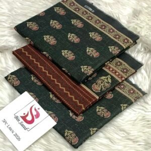 Black floral printed lawn 3 piece suit for women