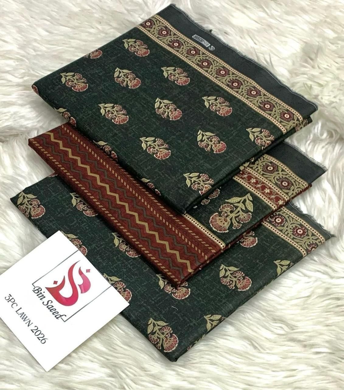 Black floral printed lawn 3 piece suit for women