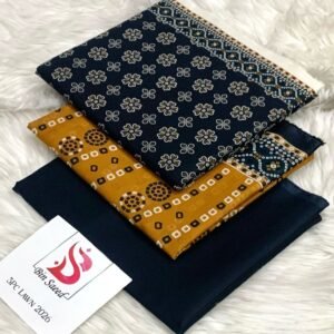 Black and mustard floral printed lawn 3 piece suit for women`